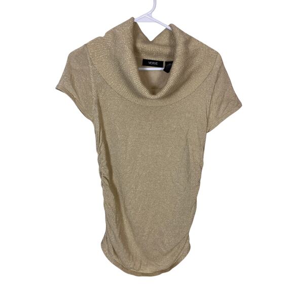 Verve Cream Sparkly Sweater Women’s Petite S/XS | Rayon Wool Cowl Neck Knit Top - Picture 1 of 5